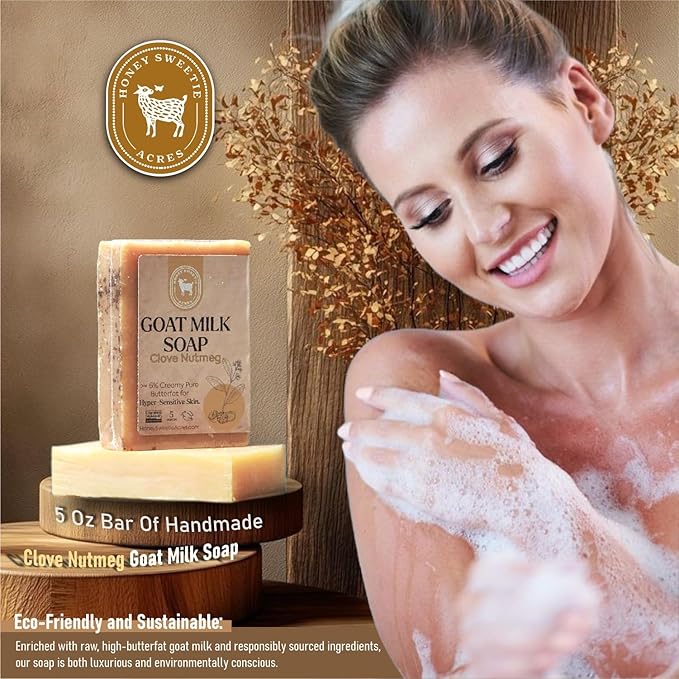 Honey Sweetie Acres 2-Pack Clove Nutmeg Goat Milk Soap - Handmade 5 oz Bar, Made with Natural Ingredients, Moisturizing & Gentle, Made in the USA