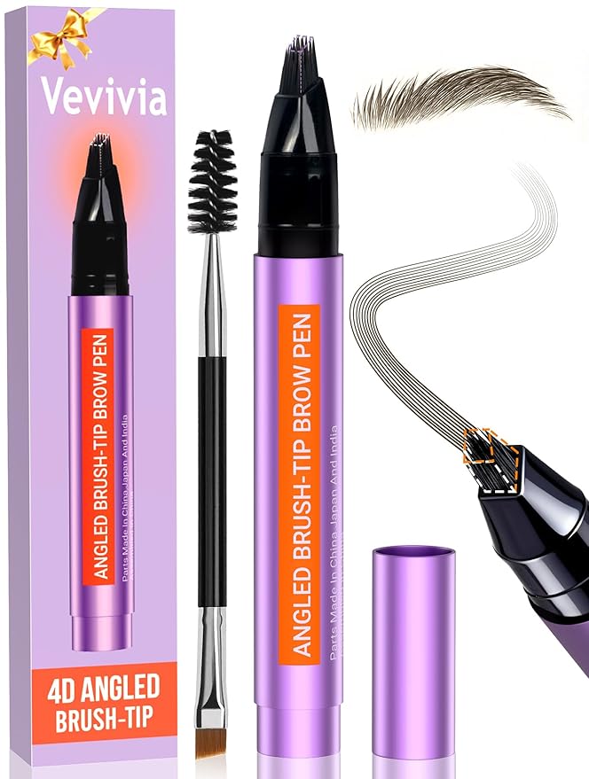 Vevivia Beauty Eyebrow Pen - Eyebrow Pencils for Women with 4D Micro Brush-Tip for Natural Hair-Like Strokes, Long Lasting Fluffy Brows, Waterproof, Black Brown