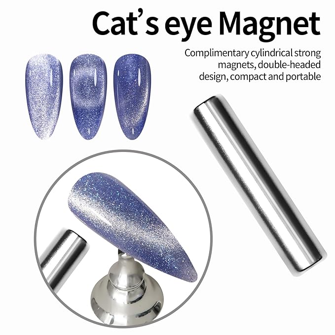 MAYCHAO 15ML Cat Eye Gel Nail Polish 1Pc Blue Shimmer Nail Polish with Magnet Soak off Holographic Magnetic Gel Polish for Nail Art Manicure Salon DIY at Home, 0.5 OZ