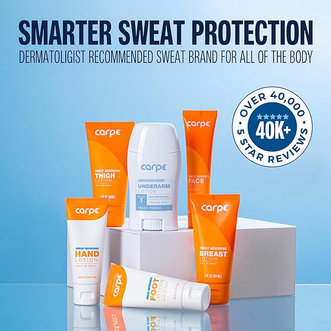Carpe Sweat Absorbing Foot Lotion, A Dermatologist-Recommended Solution to Stop Sweaty, Smelly feet, Helps Prevent blisters, Great for hyperhidrosis (Pack of Two)