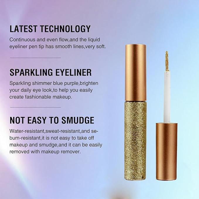 LAIKME Glitter Liquid Eyeliner, Light Gold Shimmer Eyeliner, High-pigmented, Ultra-Fine Tip, Long-Wearing, Waterproof Smudge-Proof, Quick-Drying Metallic Sparkly Eye Liner for Festival Party