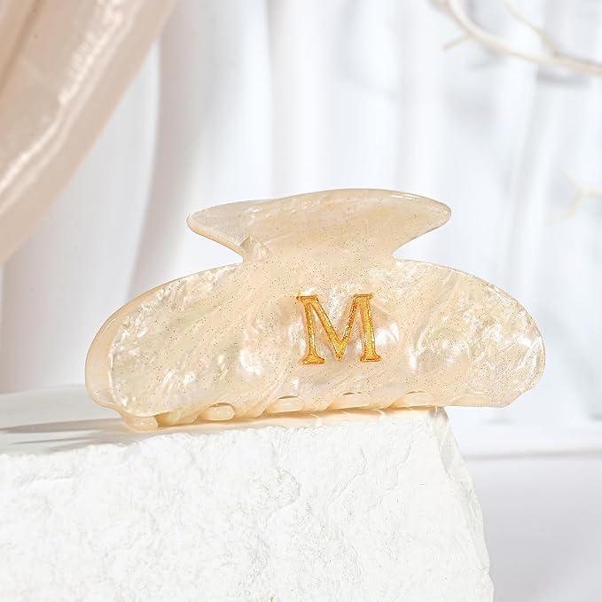 Acrylic Letter Hair Clips For Women Alphabet Hair Claw Initial Hair Clip Fashion Glitter Chic Monogram Claw Clip Hair Accessory Large Hair Clips M