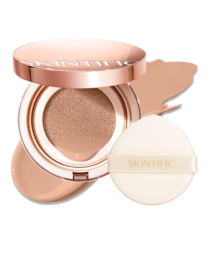 SKINTIFIC Full Coverage Cushion Foundation #0CN Cool Porcelain| Satin Glow Finish, Oil-Control & Waterproof, Buildable Tattoo Cover Cushion for All Skin Types