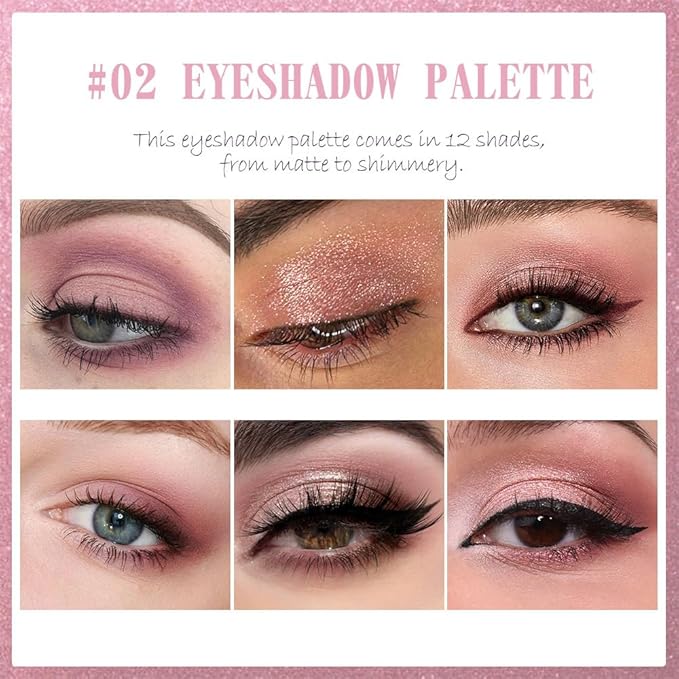 AMY'S DIARY Pink, Nude, and Shimmer Eyeshadow Palette Eye shadow Makeup,Rose Gold Eyeshadow Shimmer Glitter Eyeshadow Waterproof Pallete, Eye Make Up (12-02)