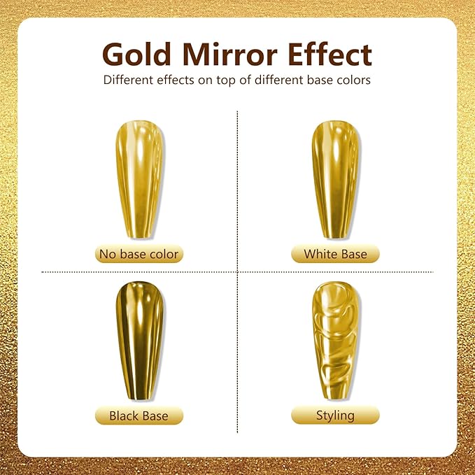Holographic Mirror Gold Chrome Nail Powder Glitters Effect Metallic Dust Sequins UV Gel Gold Nail Chrome Powder Pigment for Nail Art Decoration