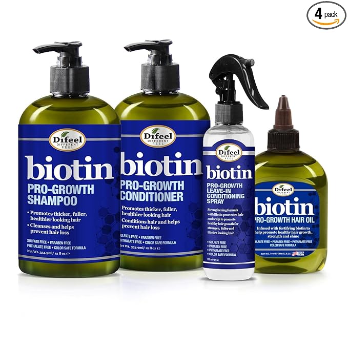 Difeel Biotin Regimen for Hair Growth - 4-Step Shampoo, Condition and Treatment System (4-PC SET) | Difeel