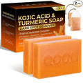 QOOQ Turmeric Kojic Acid Soap for Dark Spots Remover – Facial Cleansing Bar with Vitamin C, Retinol, Collagen, Vitamin E, Glycerin, Shea Butter & Castile Olive Oil – Soap for Women & Men (120g x 2)