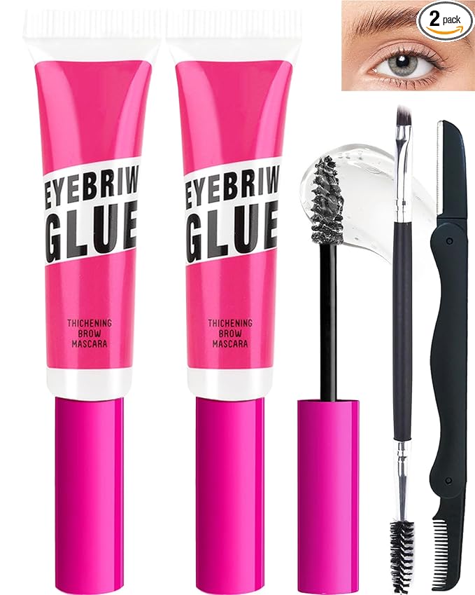 Clear Eyebrow Setting Gel-2 Pcs Transparent Thickening Brow Fix Glue,Waterproof Sweat-Proof Eye Brow Repair Liquid Brow Styling Gel,Brow Fast Sculpt Lift Glue,Long Lasting Brow Makeup for Women-Set 09