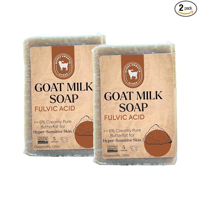 Honey Sweetie Acres 2-Pack Fulvic Acid Goat Milk Soap - Handmade 5 oz Bar, Made with Natural Ingredients, Moisturizing & Gentle, Made in the USA