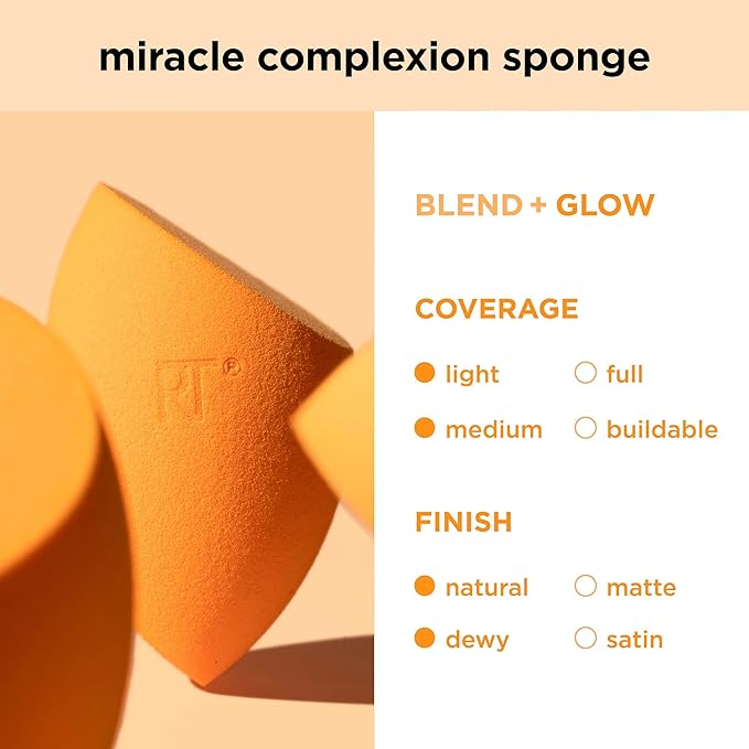 Real Techniques Miracle Complexion Sponge 4 Pack, Makeup Blending Sponges For Liquid & Cream Foundation & Skin Tints, Buildable Coverage, Natural, Dewy Base, Cruelty- Free, Latex-Free Foam