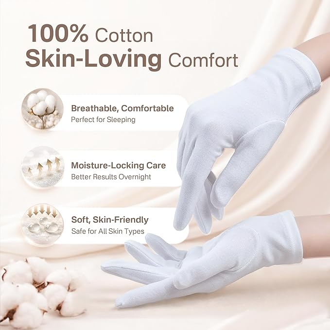 Cotton Gloves for Dry Hands Sleeping – 12 Pairs 100% Cotton Moisturizing Gloves Overnight, Breathable Reusable Spa Care White Gloves Costume for Hand Repair