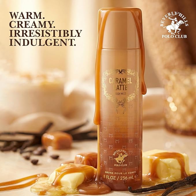 Beverly Hills Polo Club Caramel Latte Body Mist for Women - Indulgent Gourmand Fragrance Spray - Long-Lasting Sweet Scent - 236ml (8 fl oz)