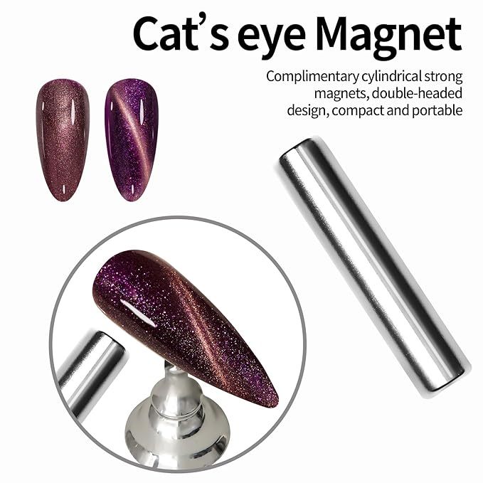 MAYCHAO 15ML Cat Eye Gel Nail Polish 1Pc Purple Shimmer Gel Polish with Magnet Soak off Holographic Magnetic Nail Polish for Nail Art Manicure Salon DIY at Home, 0.5 OZ