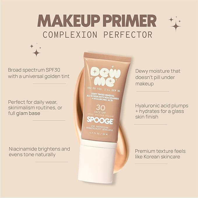 Dew Me | Tinted Mineral Sunscreen SPF 30 | Zinc Oxide Sunblock | Tinted Sunscreen For Face & Body | Golden Glow Dewy Finish | Dermatologist Developed Formula | Reef Safe Sunblock | 1.7oz