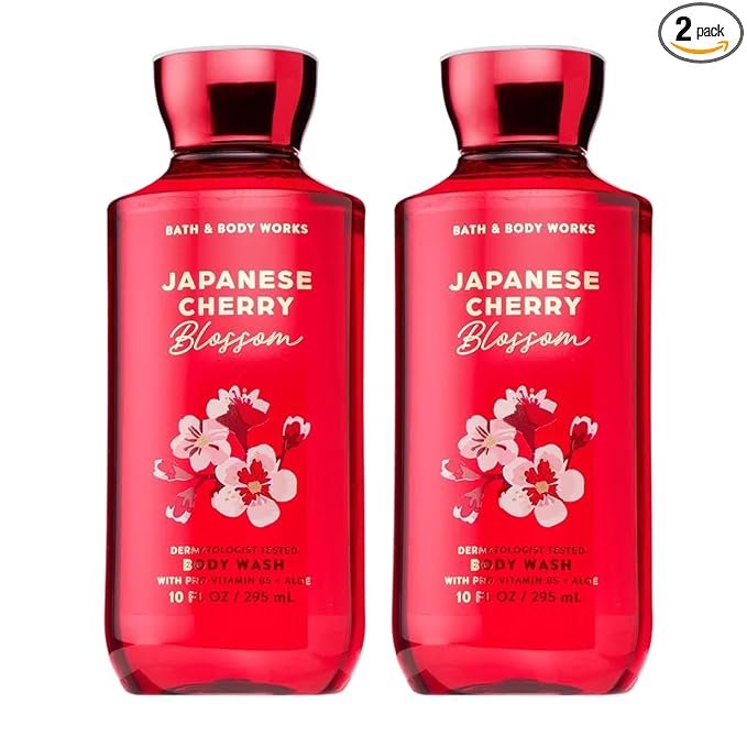 Bath & Body Works Japanese Cherry Blossom Body Wash, Nourishing Cleanser with Pro-Vitamin B5 & Aloe, Iconic Floral Scent, Gentle for Daily Use, 10 fl oz - 2 Pack