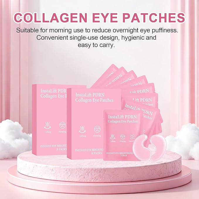 Instalift PDRN & Collagen Eye Patches,Under Eye Patches with Hyaluronic Acid & Collagen, Deeply Hydrating Patches for Puffy Eyes and Dark Circles(8 Pairs Each)(2 PCS)