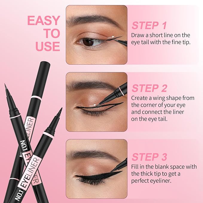 iMethod Liquid Eyeliner - Waterproof Eyeliner 2-in-1 Dual-Ended Eye Liner with Precise Brush-Tip and Thick Tip, Black Liquid Liner Pen, Matte Finish, Long Lasting, Smudge-proof, Brown, 2 Pack