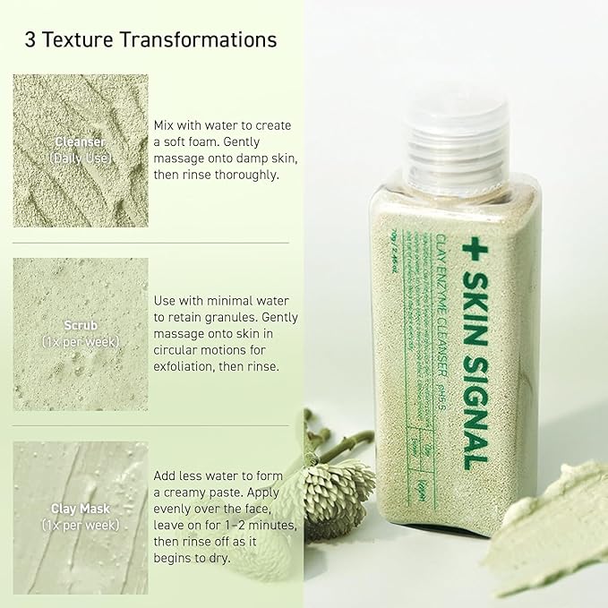 Green Clay Enzyme Cleanser, Whitehead Remover Powder Cleanser, Deep Pore Cleansing with PHA, Gentle Exfoliating Face Wash, Facial Scrub for Blemish-Prone Skin, Korean Skin Care