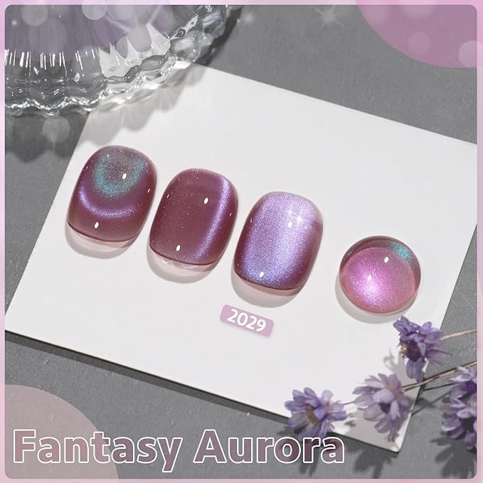 GAOY Cat Eye Gel Nail Polish, 16ml Glitter Holographic Nail Polish with Magnet, Reflective Translucent UV Gel, 2029 Fantasy Aurora
