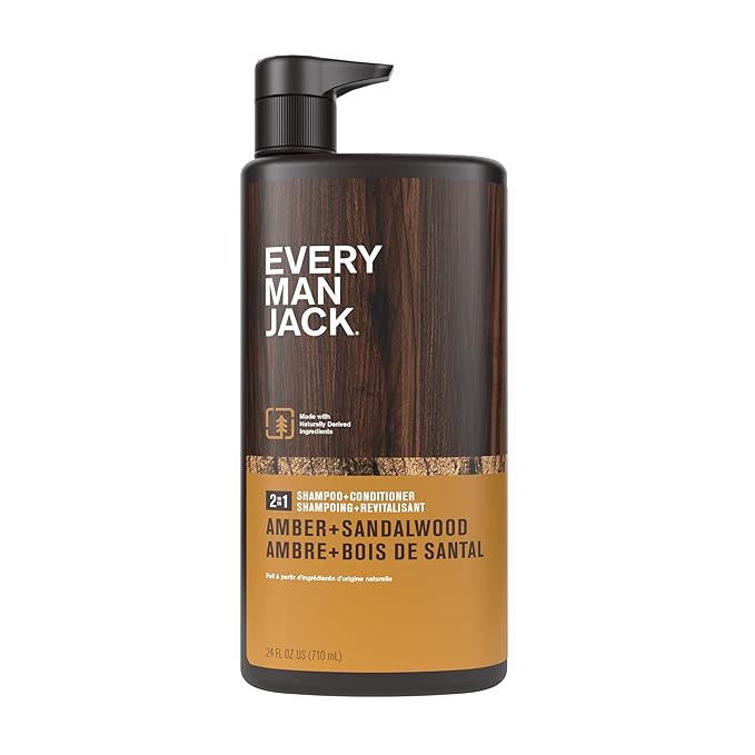 Every Man Jack 2-in-1 Shampoo + Conditioner for Men - Amber + Sandalwood | Nourishing For All Hair Types, Naturally Derived, Cruelty-Free | Cleanse + Moisturize | 24oz -1 Bottle
