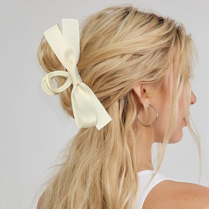 Sizobi Bow Claw Clips, Bow Hair Clips White Hair Bows, Hair Accessories for Women, Extra Large Black Barrettes, Scrunchies for Thin Thick Curly Hair