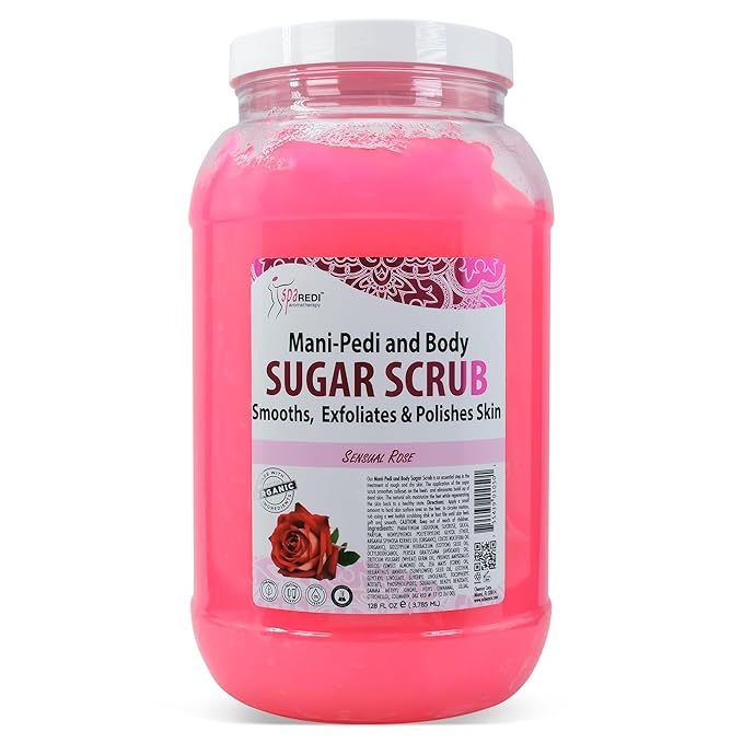SPA REDI Sensual Rose Sugar Scrub | Dual-Action Exfoliation & Hydration Treatment | The Lotion-Step Eliminator for a Faster, More Profitable Service and Luxurious Deep Hydration 128 Oz