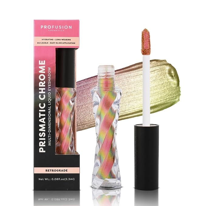Profusion Cosmetics Chrome Liquid Eyeshadow, Long-Lasting Multichrome Eye Shadow, High-Impact Multi-Dimensional Finish, Light-weight Quick-Drying Formula, Retrograde