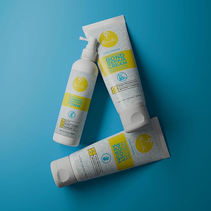 Curls So So Thique Thinning Hair Treatment Tonic - 8 fl oz, Promotes Fuller-Looking, Stronger Hair, Strengthens & Hydrates Scalp with Biotin, Caffeine & Peppermint Oil, Easy Absorption