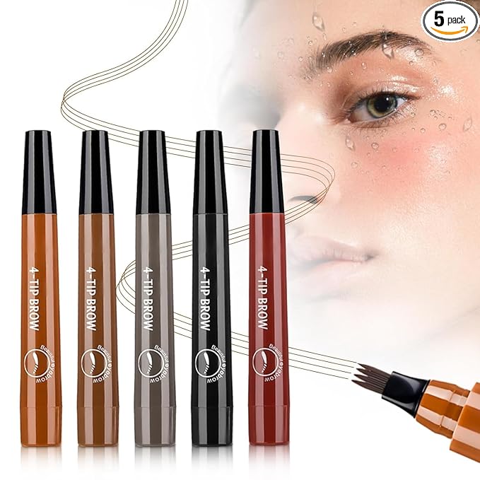 5PC Microblading Eyebrow Pencil,2026 Upgraded 4 Tipped 3D Waterproof Brow Pencil with,Micro-Fork Tip Easy to Create a Natural Makeup Look, Suitable For All day use
