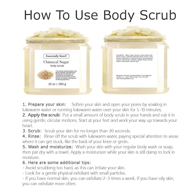 Oatmeal Sugar Body & Foot Scrub 10 oz - Very Gentle, and Perfect for Sensitive Skin, for a complete spa-like experience - The best stocking stuffer.