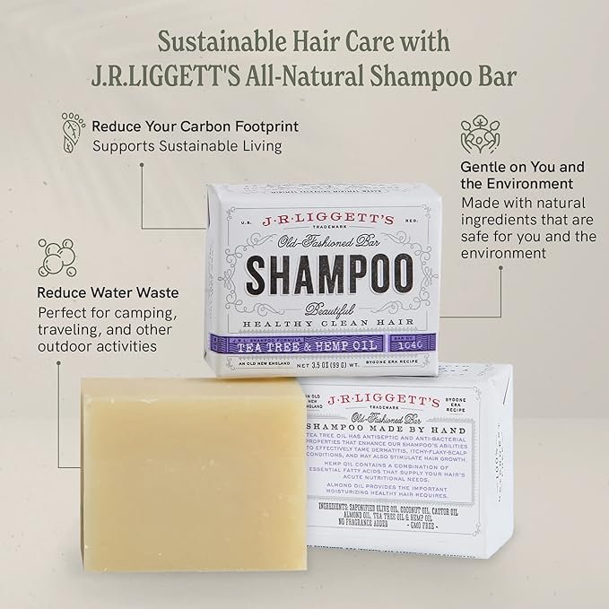J·R·LIGGETT'S Shampoo Bar - Herbal Formula, All Natural Bar Shampoo for Hair with Coconut Oil & Castor Oil, Sulfate Free, GMO Free, Antioxidant-Rich Plant Oils, Promotes Scalp Balance, 3.5 oz - 1 Pack