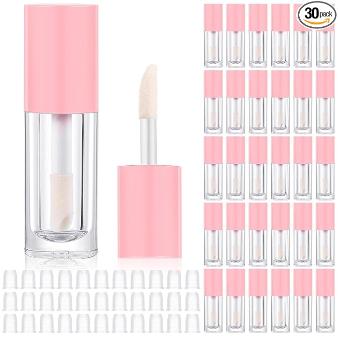 Tatuo 30 Pcs Pink 6ml Empty Lip Gloss Tubes with Wand Bulk Lip Refillable Gloss Containers Cosmetic Bottles with Rubber Stoppers for Lipstick Eyelash Growth Liquid DIY Makeup Kit