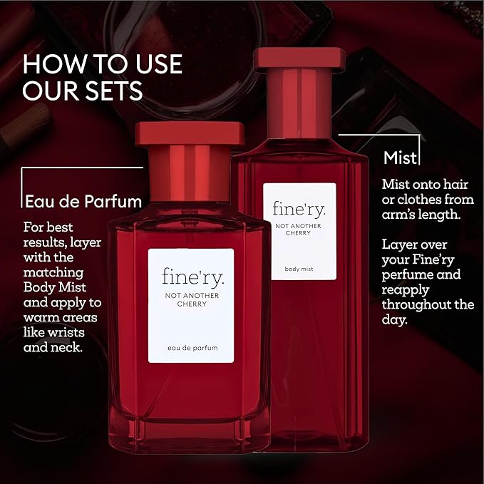 Fine'ry Not Another Cherry Eau De Parfum & Body Mist Gift Set | Fruity & Floral Notes Of Cherry, Rose & Almond | Fine Mist Spray & Perfume For Women | Fragrance Layering Duo (2oz + 5oz)