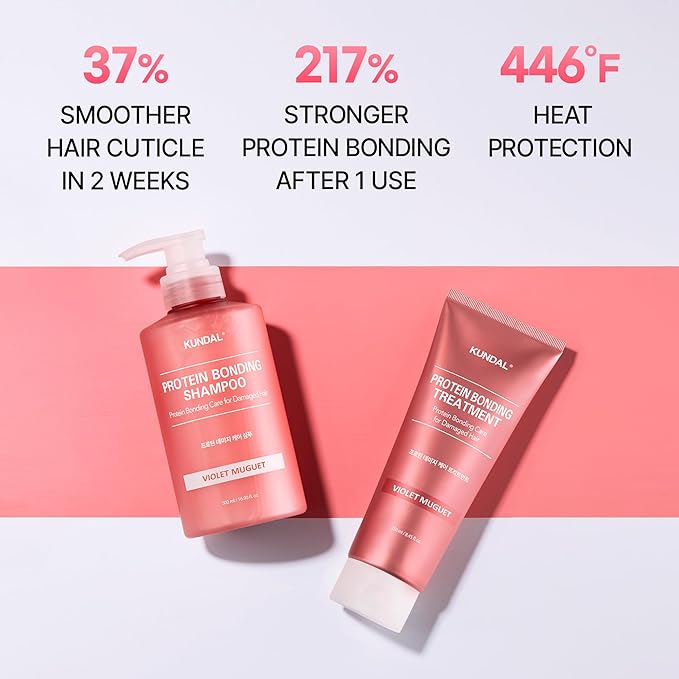 KUNDAL Protein Bonding Shampoo and Conditioner Set Korean Hair Care, Damage Repair, Frizz Control, Heat Protection, 16.9fl oz (VIOLET MUGUETN SET)