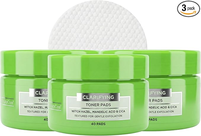 Global Beauty Care Clarifying Toner Pads - Face Toner Pads with Witch Hazel, Mandelic Acid & CICA, Dual Textured Exfoliating Facial Pads, Helps Refine Pores & Balance Skin, 120ct (3-Pack)