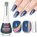 Quick Dry Blue Cat Eye Nail Polish, Magnetic Nail Polish Non Gel with Magnet Cat Eye Fingernail Polish Air Fast Drying Manicure Gift For Women Girls 16ml/0.54 oz