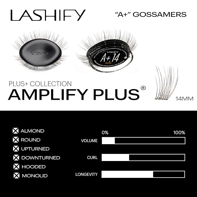 Lashify Amplify Plus+ 14mm Eyelash Extensions Refill in Truffle Color, Easy DIY False Lashes for the Most Delicate, Natural and Long Lasting Look