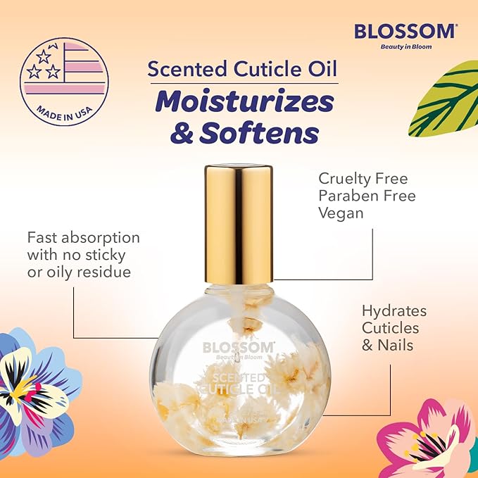 Blossom Cuticle Oil for Nails, Hydrating, Moisturizing, Scented Nail Oil Cuticle Care, Infused with Real Flowers, Made in USA, 0.92 fl. oz, Coconut