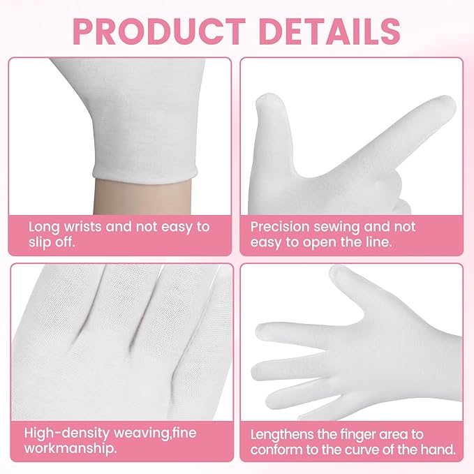 20 Pcs White Cotton Gloves for Dry Hands, Soft Overnight Moisturizing Gloves for Eczema & Dry Skin, Stretchable Lotion Spa Gloves for Men Women, Cotton Gloves for Coin Jewelry Silver Handling
