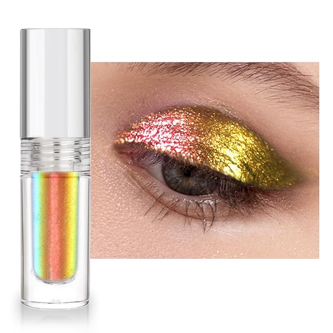 Multichrome Glitter Liquid Eyeshadow, Chameleon Shifting Color, Holographic Metallic Eyeshadow, Long-Lasting Wear, Vegan Eye Topper for Party, Daily Makeup (#04)