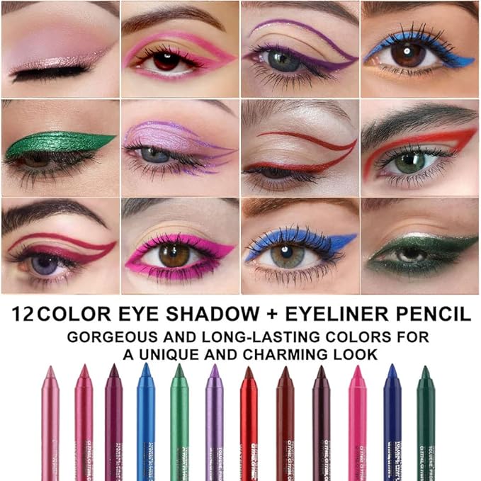 Kaely 6Pcs Glitter Gel Eyeliner Pencil Set for Women, Color Eye Liner Waterproof Smudge Proof with Sharpener, High Pigmented Eye Makeup Liners, lapiz de ojos delineador de ojos contra el agua, 04