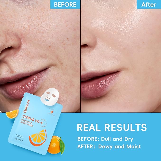 QUIYUM 14 Pack Citrus Sheet Mask - Hydrating Facial Masks for All Skin Types, Skincare Set, Spa Gift for Women & Teens