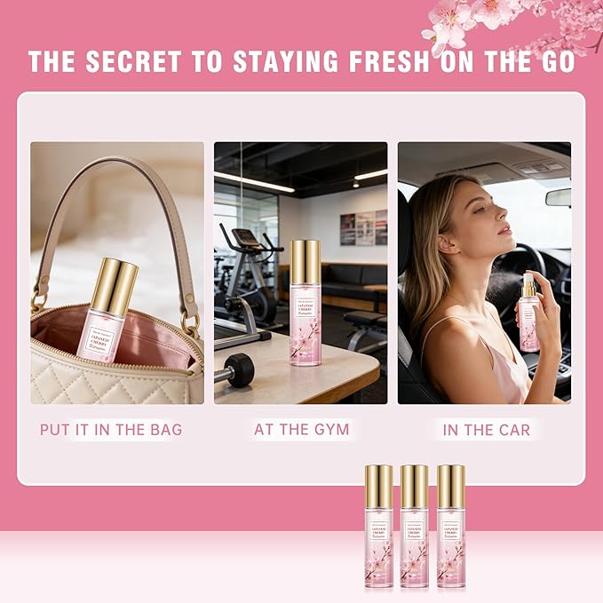 Beautifier Life Mini Body Mist Bath and Body Care Travel Set, Japanese Cherry Blossom Scent, 3 Piece, 2.03 FL OZ, Portable Travel Essentials, Gift for Women, Girls, Birthday, Holiday, Mother's Day