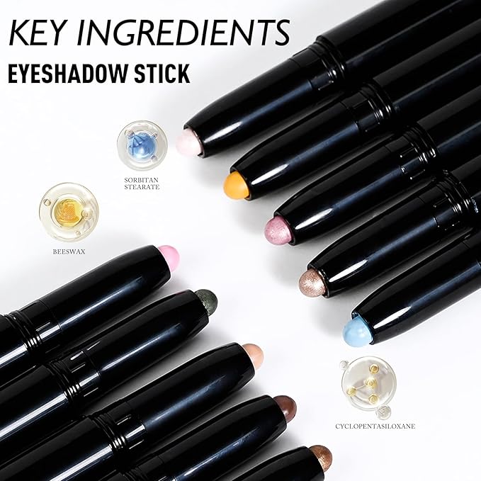 Cream Eyeshadow Stick, Golden Shimmer Eye Shadow Pencil Waterproof & High Pigmented Crease-Proof Neutral Eyeliner Blendable Eyeshadow Crayon Daily Makeup for Women