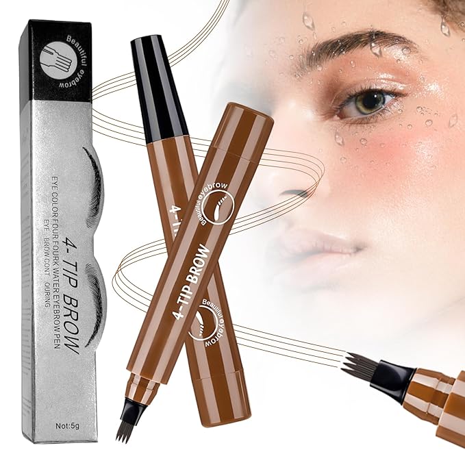 2026 New Microblading Eyebrow Pencil, Micro-fork Tip Eyebrow Pencil with Micro-Fork Tip, 3D Waterproof 4 Tipped Spoolie Brush Precise Brow Pen Natural Makeup Effect for Daily Makeup (Dark Brown)