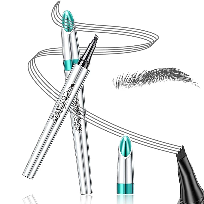 Eyebrow Pencils for Women - Eyebrow Gel with Microblading 4-Fork-Tip, Lift & Snatch Eyebrow Pen, Eyebrow Marker Long-Lasting Waterproof & Smudge-Proof Natural Hair Like Brows (Dark Gray)