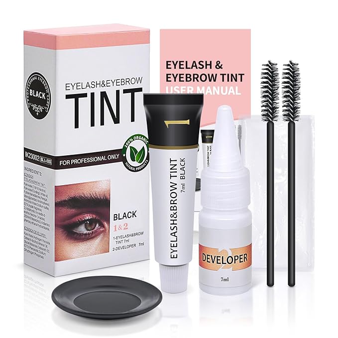 Lash & Brow Color Kit, Black Eyelash & Eyebrow Color Kit, Eyebrow Coloring Set with Natural Bushy Results, 7ml, Black