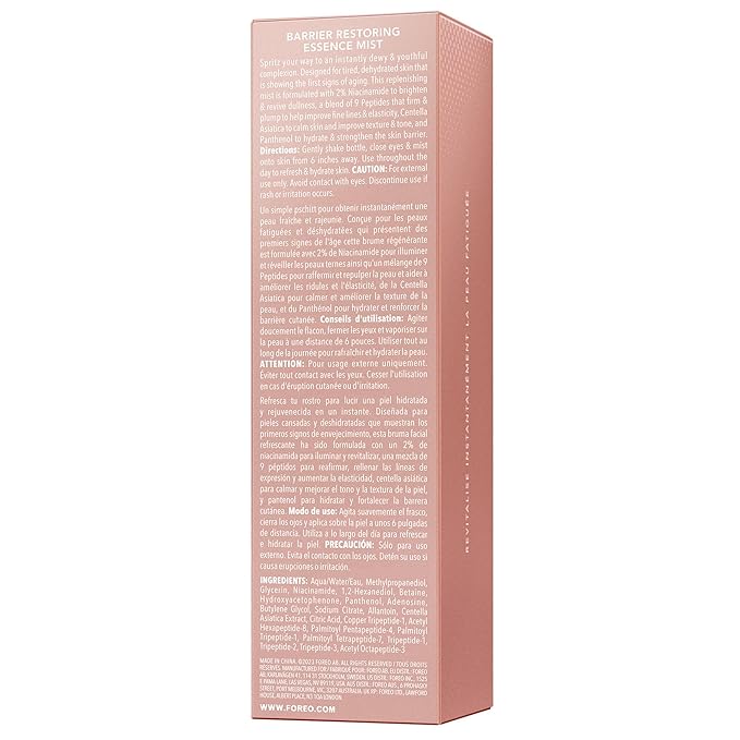 FOREO SUPERCHARGED Barrier Restoring Essence Mist, 3.7 fl oz - Collagen Boosting Spray Moisturiser - Collagen Peptides, Niacinamide, Centella Asiatica, Panthenol - Face Mist For All Skin Types
