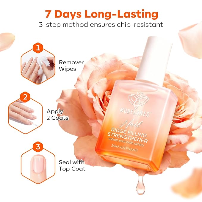 modelones Nail Strengthener and Growth, No Harsh Smell Pure Clear Nail Polish for Damaged Thin Brittle Nails Hardener & Repair Treatment, Quick Dry Ridge Filler and Concealer Effect DIY Salon 15ml