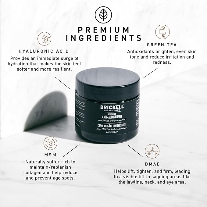 Brickell Men's Revitalizing Anti-Aging Cream For Men, Anti Wrinkle Night Face Cream To Reduce Fine Lines and Wrinkles, With Vitamin E, Jojoba Oil, and Hyaluronic Acid, 2 Ounce, Scented